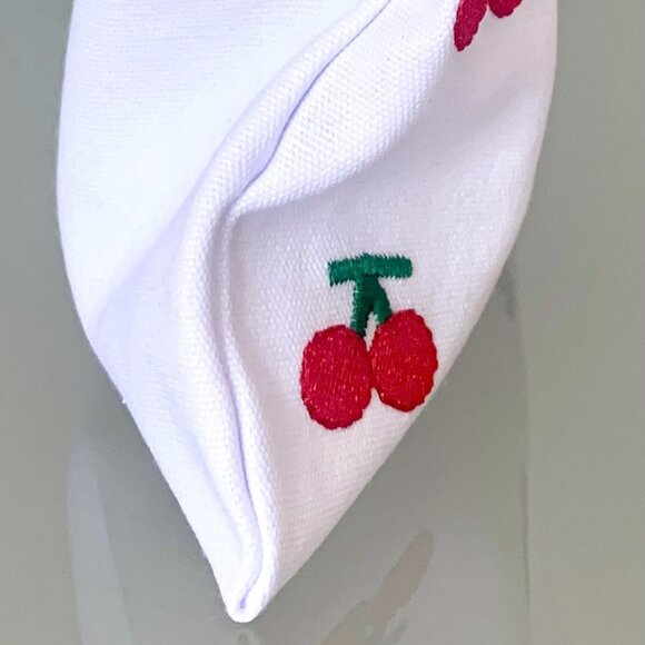 White Cotton Embroidered Red Cherry Cherries Zippered Pouch Cosmetic Travel Bag - Picture 5 of 7